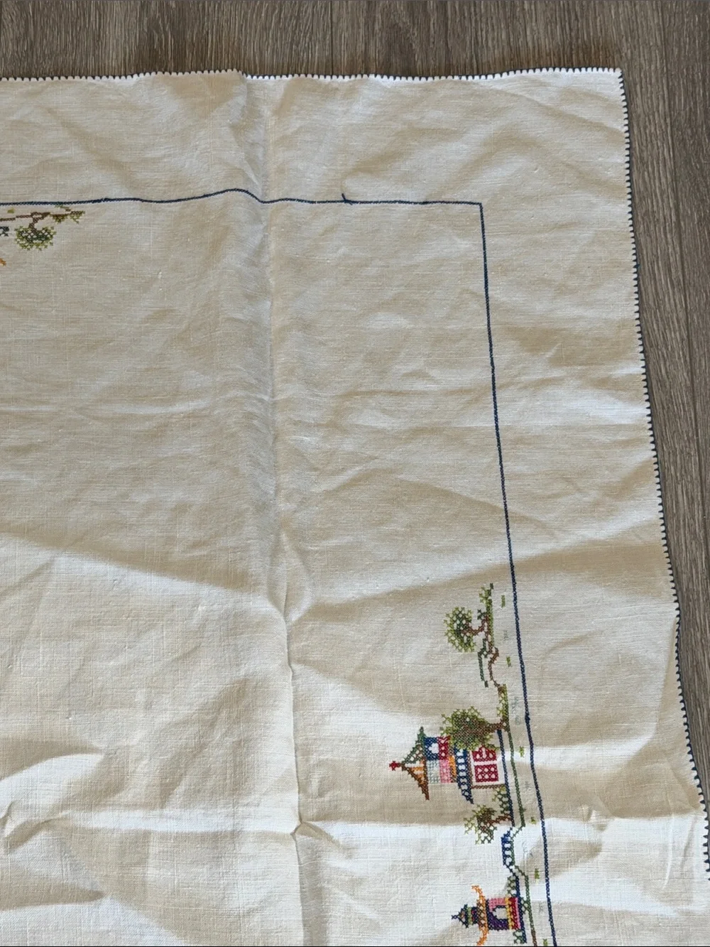 Vintage Small Square Linen Blend Asian Theme Table Cloth Cover
